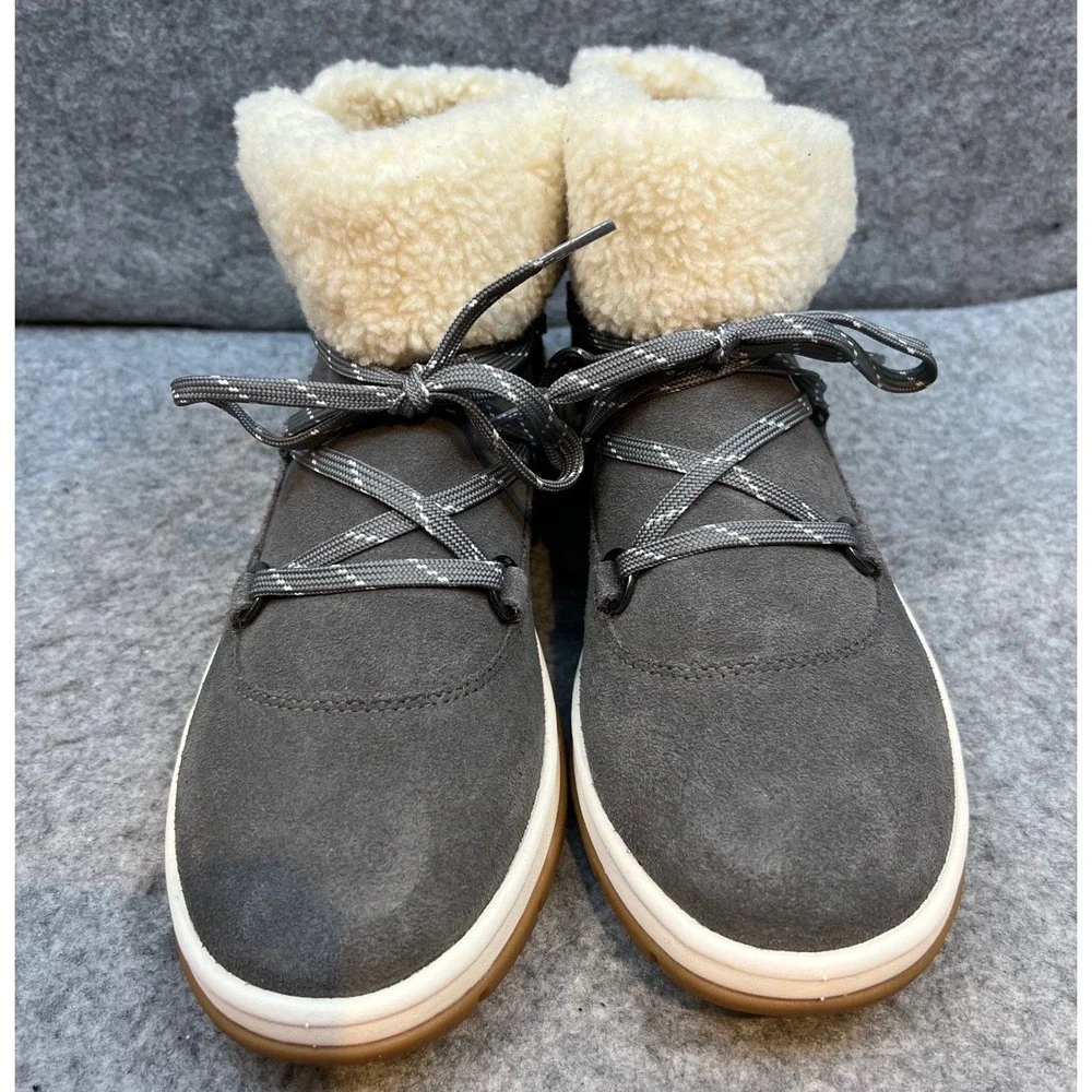 UGG Lakesider Heritage Lace Charcoal Gray Suede Shearling Boots Womens Size 10
